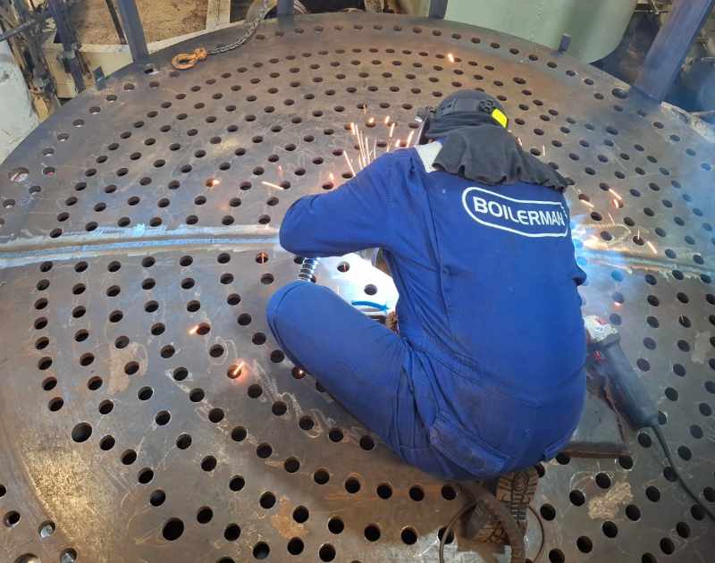 Boiler repair work on a tube plate