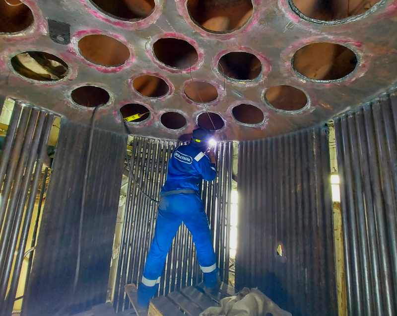 Boiler retubing work in progress